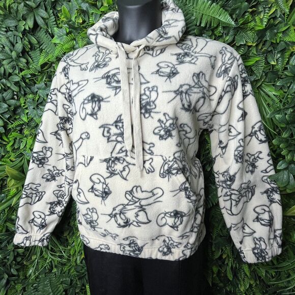 Women Jacket Large Beige Terry Hoodie Pullover Graphic Design Tom And Jerry - Picture 5 of 13